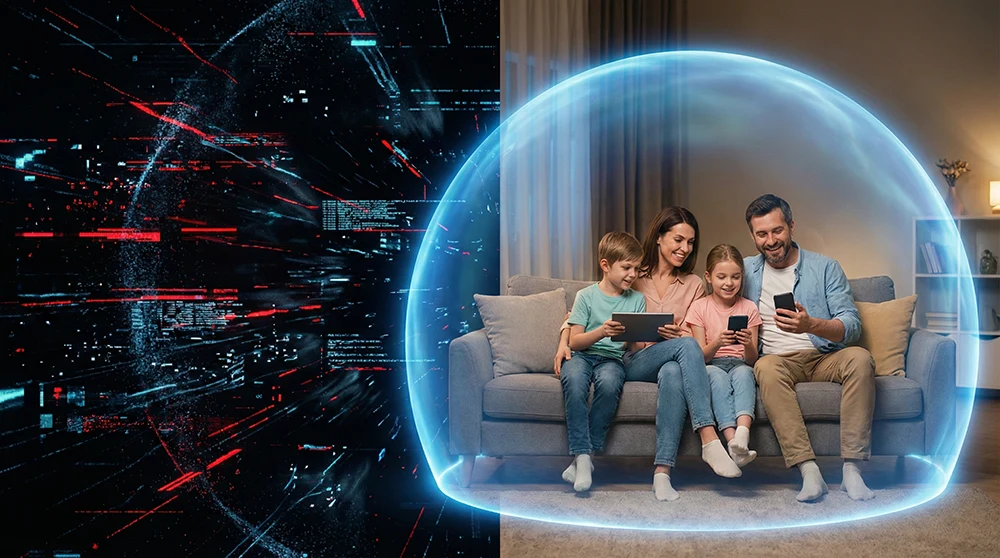 Family using devices